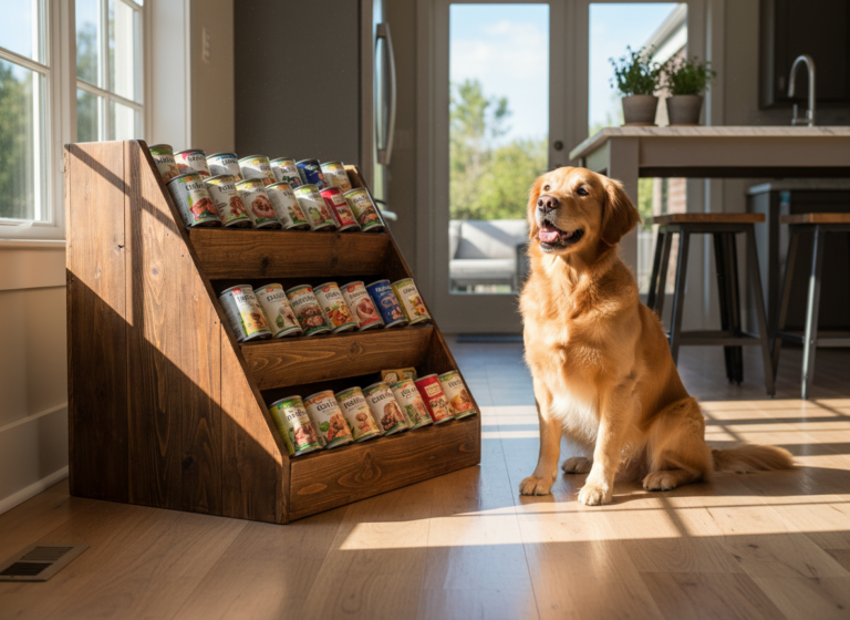 Build This Rustic Wooden Dog Food Can Organizer (Free Plans)
