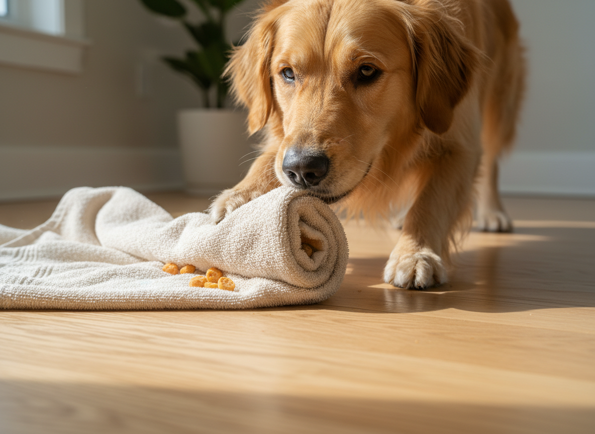 DIY Towel Roll Puzzle: The Easiest Brain Game for Bored Dogs